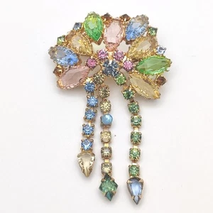 Pastell Strass JULIANA STIL Vintage goldfarbene Hänger Brosche Anstecknadel, 1 Reparatur - Bild 1 von 11