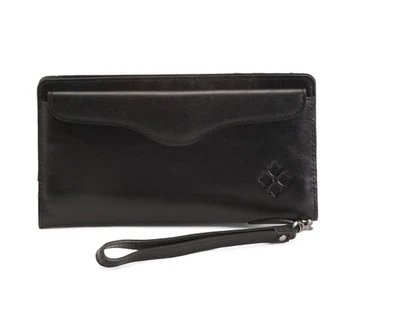 Cartera continental Patricia Nash de cuero negro con correa de muñeca 8"x4,5" Foto 1 de 4