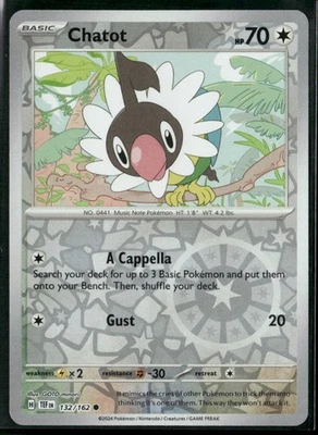 Pokemon Chatot #132/162 SV05: Temporal Forces Reverse Holo Near Mint or Better - Image 1 of 2