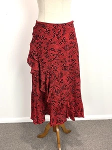 Seed Heritage Womens Skirt 8 Red Black Leopard Print Faux Wrap Maxi Ruffle Boho - Picture 1 of 10