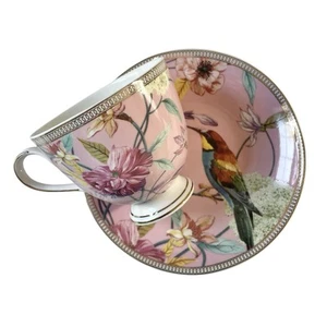 Grace Teegeschirr rosa Blumen Vogel feines Porzellan Teetasse & Untertasse Set Geschenk NEU - Bild 1 von 11
