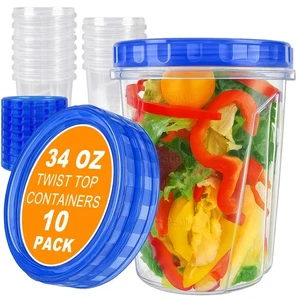 10 Pack 34oz Reusable Freezer Food Storage Containers with Twist Top Lids, Ai... - Bild 1 von 9