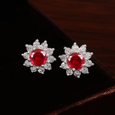 AAA Sottile Qualità Rubino Rotondo 6x6 MM, 925 Argento Orecchini a Lobo , Luglio - Immagine 1 di 4