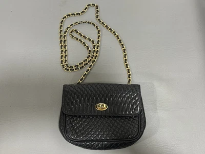 BALLY Vintage Small Luxury Designer Quilted Leather Shoulder Crossbody Bag Black - Image 1 of 4