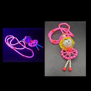 Collar Japonés Showa Retro Cuentas 20" Muñeca Colgante 3" Rosa Amarillo Rojo Brilla - Imagen 1 de 15
