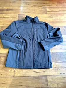 Tumi Jacket Mens Medium Black Grey Softshell Fleece Lined Stretch Full Zip Rain - Picture 1 of 5