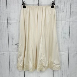 American VINTAGE MEDIUM Wonder Maid 70's Ivory Cram nylon Lace Slip Midi Skirt - Picture 1 of 8