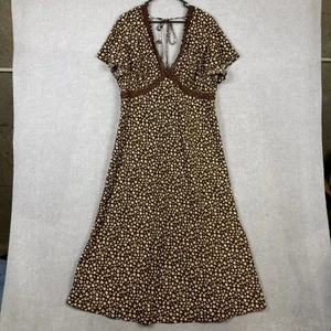 Showpo Dress Womens 18 Brown White Floral Basque Empire Waist Plus Size - Picture 1 of 6