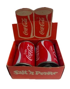 Vintage Coca Cola Coke Tin Metal Can Salt & Pepper Shakers w / Box - Picture 1 of 7