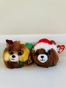 TY BEANIE BALLS FUDGE AND PUDDING BRAND NEW + TAGS CHRISTMAS PUFFIES - Picture 1 of 1