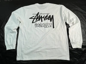 NWT STUSSY Honolulu Mens L Shirt Long Sleeve White with STUSSY store paper bag - Picture 1 of 12