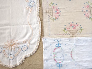 Ropa de cama corredor de mesa 3 tocador bufanda hecha a mano vintage años 50 bordado ganchillo - Imagen 1 de 10