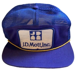 Vintage JD Mott Inc Blue Mesh Strapback Trucker Hat Cap Patch Gold Rope - Picture 1 of 6
