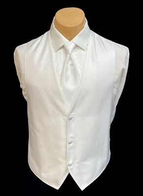 Men's Prism White Tuxedo Vest and Tie with Herringbone Pattern Free Shipping - Image 1 of 3