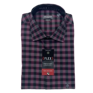 Men's Van Heusen Extra-Slim Fit Flex Dress Shirt - Magenta Plaid - M 15.5 34/35 - Picture 1 of 3