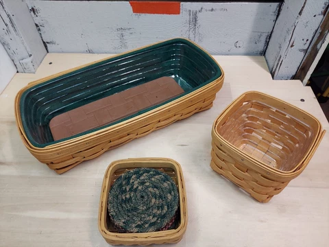 Longaberger Basket Set of 2 and one unbranded basket with coasters Cover