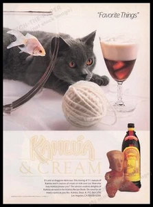 Kahlua Liqueur 1980s Print Advertisement Ad 1989 Gray Cat Goldfish Cream - Picture 1 of 1