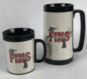Vintage Fins And Feathers Magazine Plastic Thermo-serv Coffee Tea Mugs Fishing - Picture 1 of 11