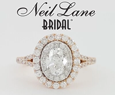 Neil Lane Oval Double Halo Split-Shank Engagement Ring 1 ct 14k 2-Tone Rtl $4.4k - Image 1 of 4