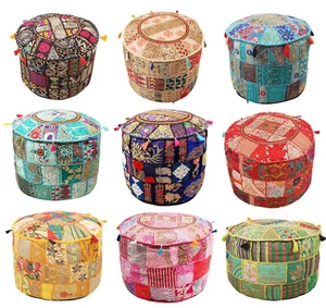 Indischer Vintage Patchwork Pouf Ottomane Rund Ottomane Bezug Pouf Fußbank Ethno - Bild 1 von 72