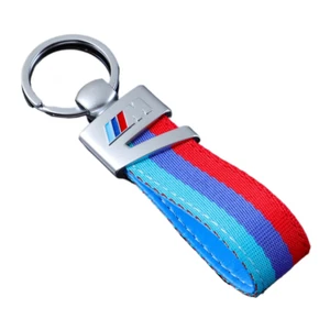 M-Colored Stripe Nylon Keychain Car Metal Key Chain Key Ring Accessories For BMW - Picture 1 of 2
