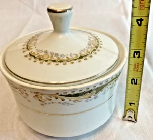 Vintage Queen Anne Sugar Bowl by Signature Tan Scrolls Gray Leaves #b167 - Picture 1 of 12