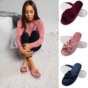 Aerusi Women Velvet Slide Open Toe Memory Foam Slippers House Indoor Spa Shoes - Picture 1 of 23