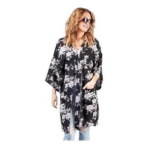 Spiritual Gangster Swim Kimono Cover Up Black Floral Maya Tie One Size Women OS - Picture 1 of 16