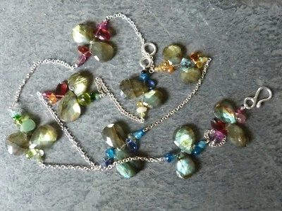 Collana, Collana, Argento 925, Labradoriti E Altri Pietre Prezioso, 56 CM - Immagine 1 di 4