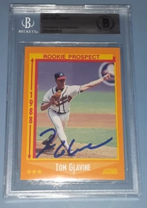 TOM GLAVINE ATLANTA BRAVES SIGNED 1988 SCORE ROOKIE CARD BAS SLABBED 00014652838 - Picture 1 of 3