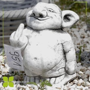 Steinguss Troll Stinkefinger Gnom Zwerg Dekoration Beton Figur Gartendeko Statue - Bild 1 von 3