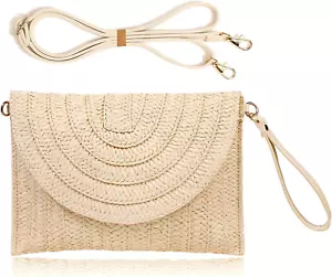 Straw Clutch Handbag Summer Beach Straw Purse for Women Woven Envelope Bag - Picture 1 of 6