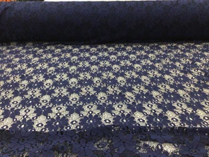 Bestickter Stretch Spitze Bekleidungsstoff transparent Blumen dunkelblau geblümt XX511 - Bild 1 von 1