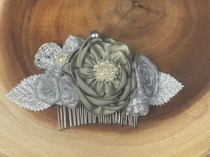 Hair Comb Flower Silver Gray French Barrette Clips Bridal Hair Accessories - Picture 1 of 5