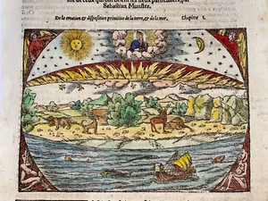 GOD CREATING THE WORLD 1558 SEBASTIAN MUNSTER UNUSUAL ANTIQUE ENGRAVED VIEW - Picture 1 of 5