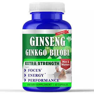 Ginkgo Biloba + Ginseng Brain Supplements, Mood Booster/Energy/Endurance/Drive - Picture 1 of 4