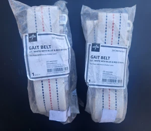 (2 Pack) Medline MDT821203-Gait Belt, 60', White with Blue & Red Stripe - Picture 1 of 1