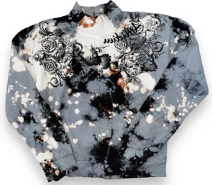 Affliction American Beauty Pullover  Mock Neck Long Sleeves Acid Wash Floral L - Picture 1 of 8