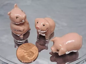 3 Hagen Renaker Pink Pigs Vintage Miniatures Nice Set - Picture 1 of 4