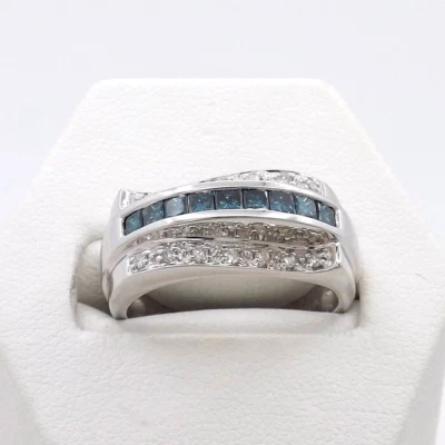 14k White Gold Blue Diamond Wedding Anniversary Band Ring Setting William Lam Co - Image 1 of 4