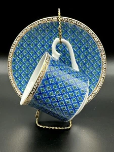 Takahashi Tea Cup & Saucer Set Dynasty Pattern Vintage Blue Gold - Picture 1 of 15