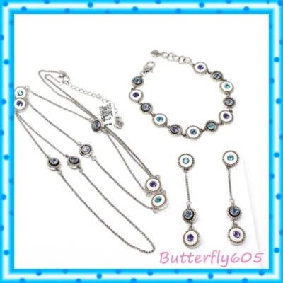 Brighton Halo Claro Collar Largo Blanco Azul Púrpura Collar Pulsera Pendientes Foto 1 de 4