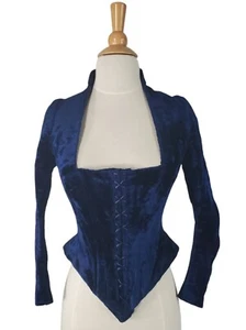 Antique Victorian Blue Velvet Corset Front Bodice - xs, sm - Picture 1 of 6