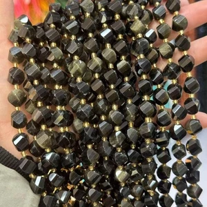 Cuentas de piedras preciosas de obsidiana doradas facetadas torcidas espirales genuinas naturales de 8 mm 10 mm 15"" - Imagen 1 de 6