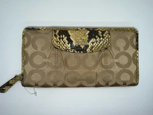 NWT Coach 46641 Madison OP Art Signature Zip Accordion Wallet Khaki Python Gold - Picture 1 of 6