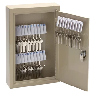 High-Security Locking 30-Key Cabinet, 12 1/8in.H x 8 1/8in.W x 2 1/2in.D, Sand, - Picture 1 of 3