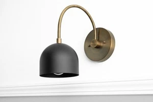 Gray Black Wall Sconce | Metal & Brass Light Fixture | E26/E27 Bathroom Lamp - Picture 1 of 8