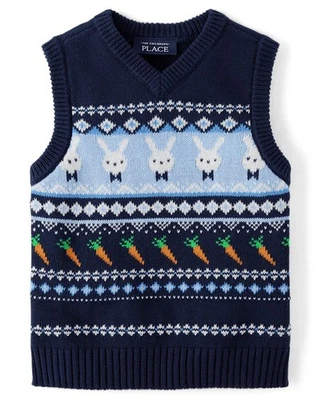Chaleco Suéter Children’s Place Big Boys Intarsia Bunny - Azul Talla XL/TG 14 Foto 1 de 3