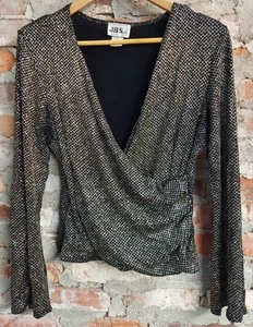 J.B.S. LTD. Shirt Top Womens Sz L Glitter Stretchy Blouse Gold Silver Vintage 34 - Picture 1 of 5