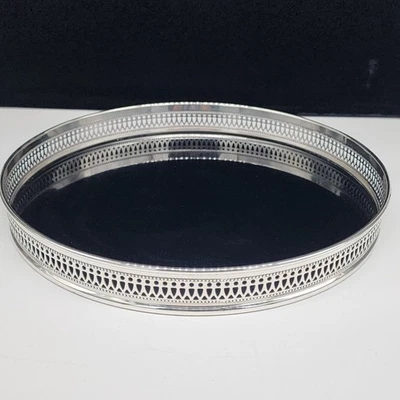 Sheffield Silver Co. Decorative Round Serving Tray Pierced Edge Formica Base 12" - Image 1 of 4